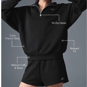Like New! Alo Accolade Black 1/4 Zip Cozy Sweatshirt and Shorts Set-Size Large